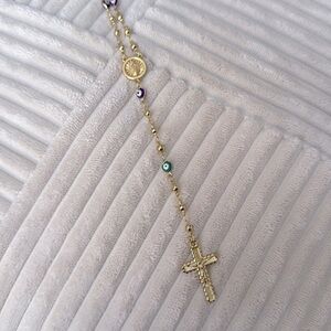 LUXURY ROSARY TURKISH EYE STYLE HEART MEDAL VIRGIN AND CHRIST GOLD LAMINATED 18K